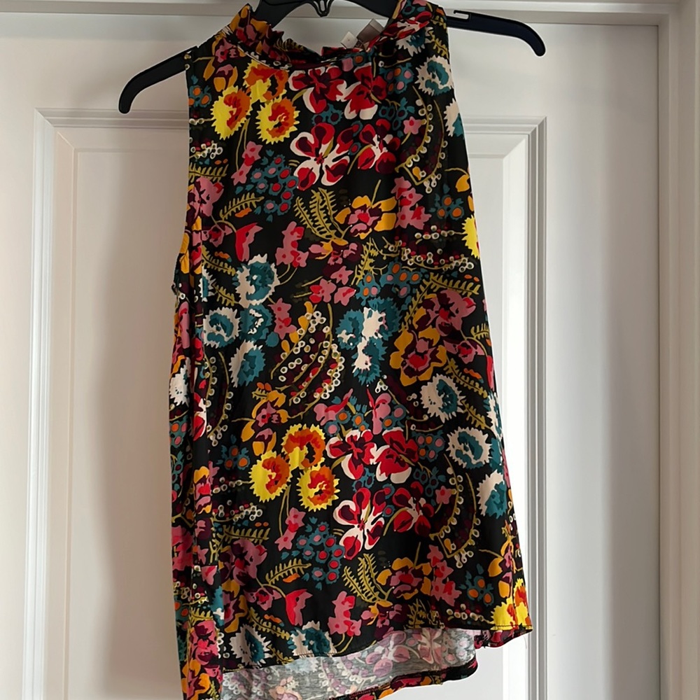 LOFT Floral Mock Neck Sleeveless Blouse
